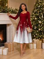 "Mwali" Long Sleeve Sweetheart Midi Dress — on model, Christmas backdrop