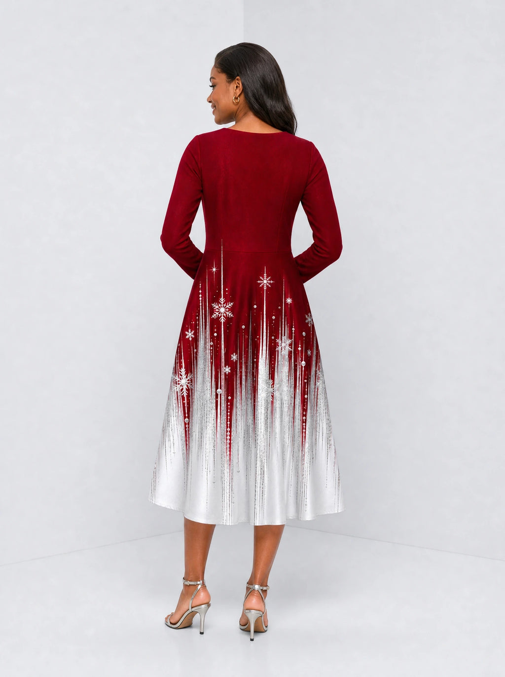 "Mwali" Long Sleeve Sweetheart Midi Dress — back view on model