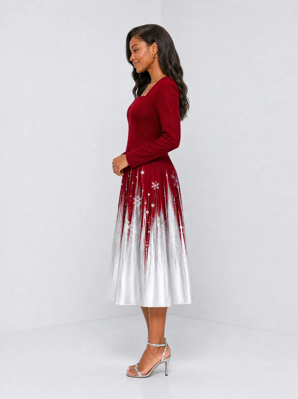 "Mwali" Long Sleeve Sweetheart Midi Dress — side view on model
