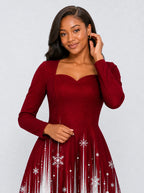 "Mwali" Long Sleeve Sweetheart Midi Dress — print close-up on model