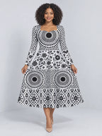 "Mwanga" Long Sleeve Sweetheart Midi Dress — front view on model