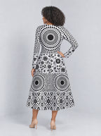 "Mwanga" Long Sleeve Sweetheart Midi Dress — back view on model
