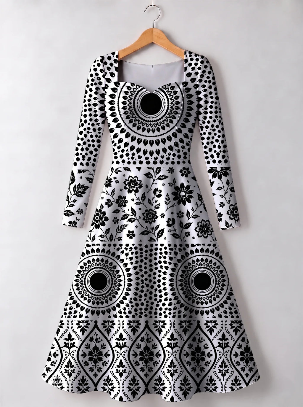 "Mwanga" Long Sleeve Sweetheart Midi Dress — front view
