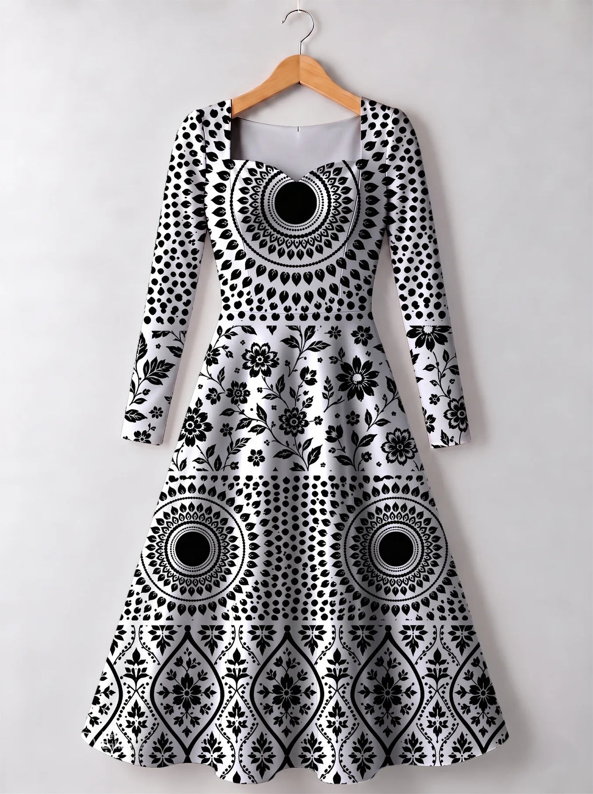 "Mwanga" Long Sleeve Sweetheart Midi Dress — front view