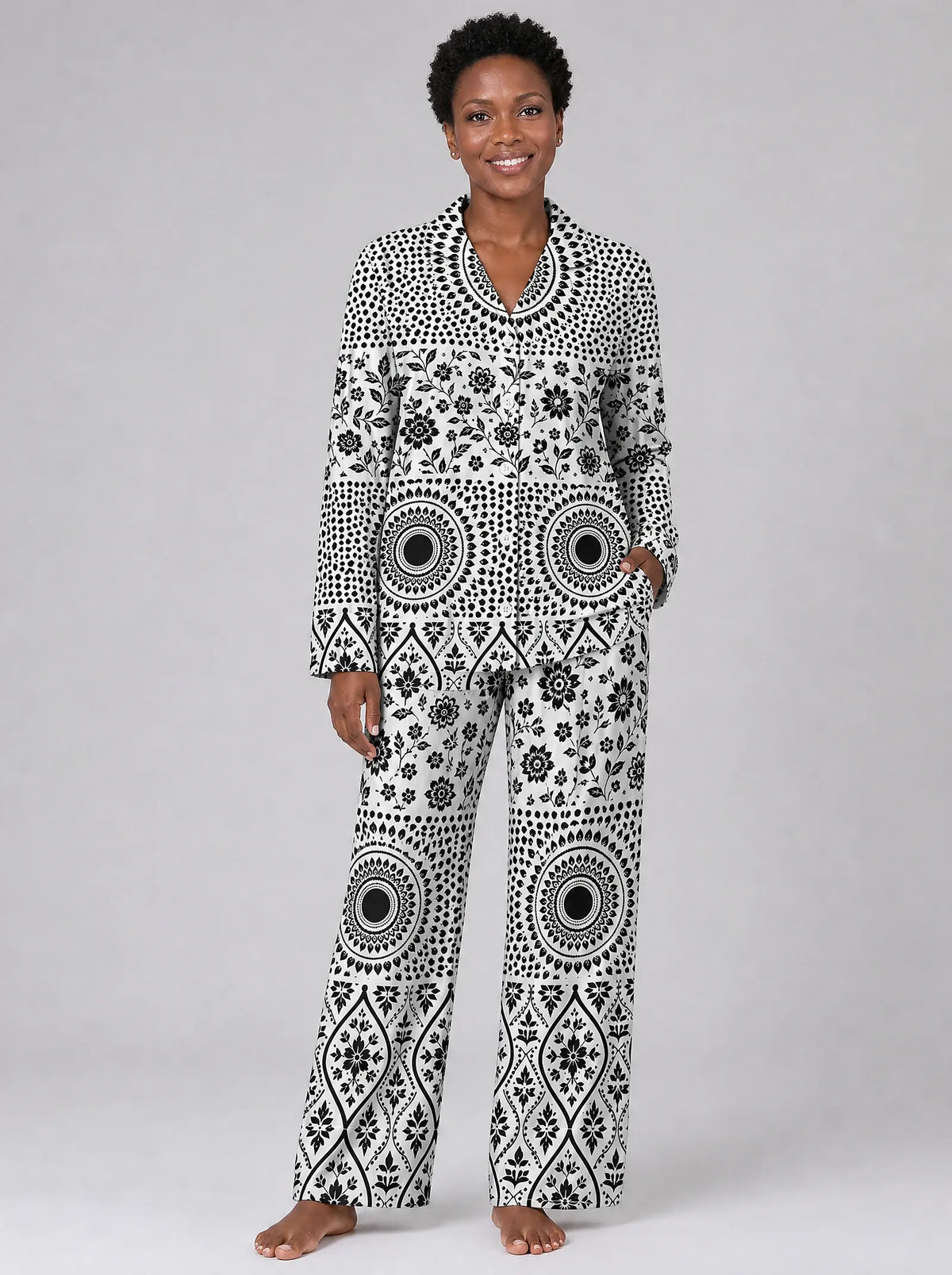 "Mwanga" Pajama Set — front view on model