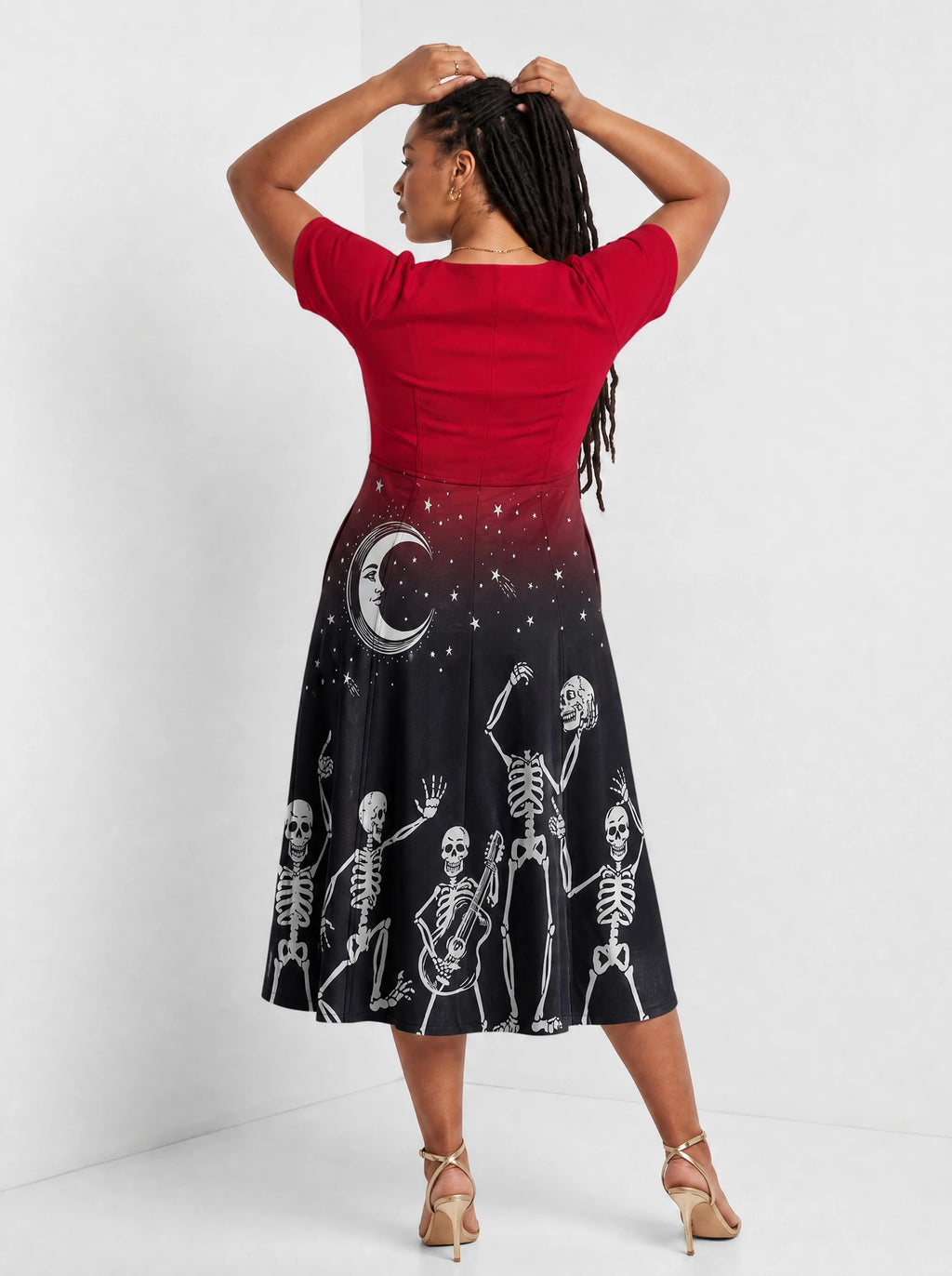 "Mwezi" Halloween Sweetheart Midi Dress — back view on model