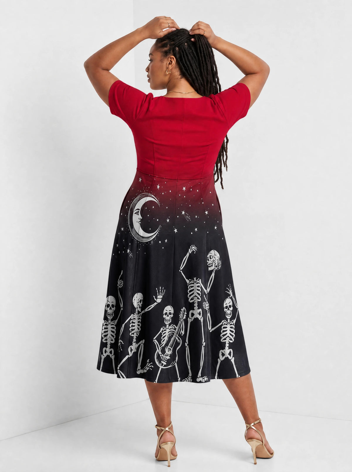 "Mwezi" Halloween Sweetheart Midi Dress — back view on model