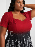 "Mwezi" Halloween Sweetheart Midi Dress — close-up of the sweetheart neckline and short sleeve