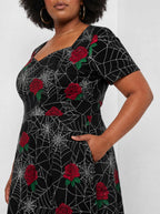 "Mwiba" Halloween Sweetheart Midi Dress — close-up of the bodice and the in-seam side pocket