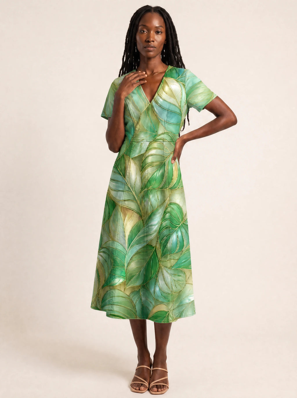 "Mwitu" V Neck Midi Dress — front