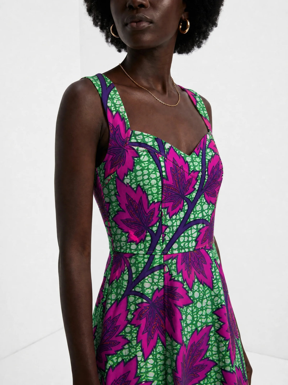 "Mzabibu" Corset Dress — close-up of the sweetheart neckline and shoulder strap