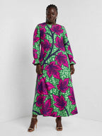 "Mzabibu" Long Sleeve Maxi Dress — front view on model