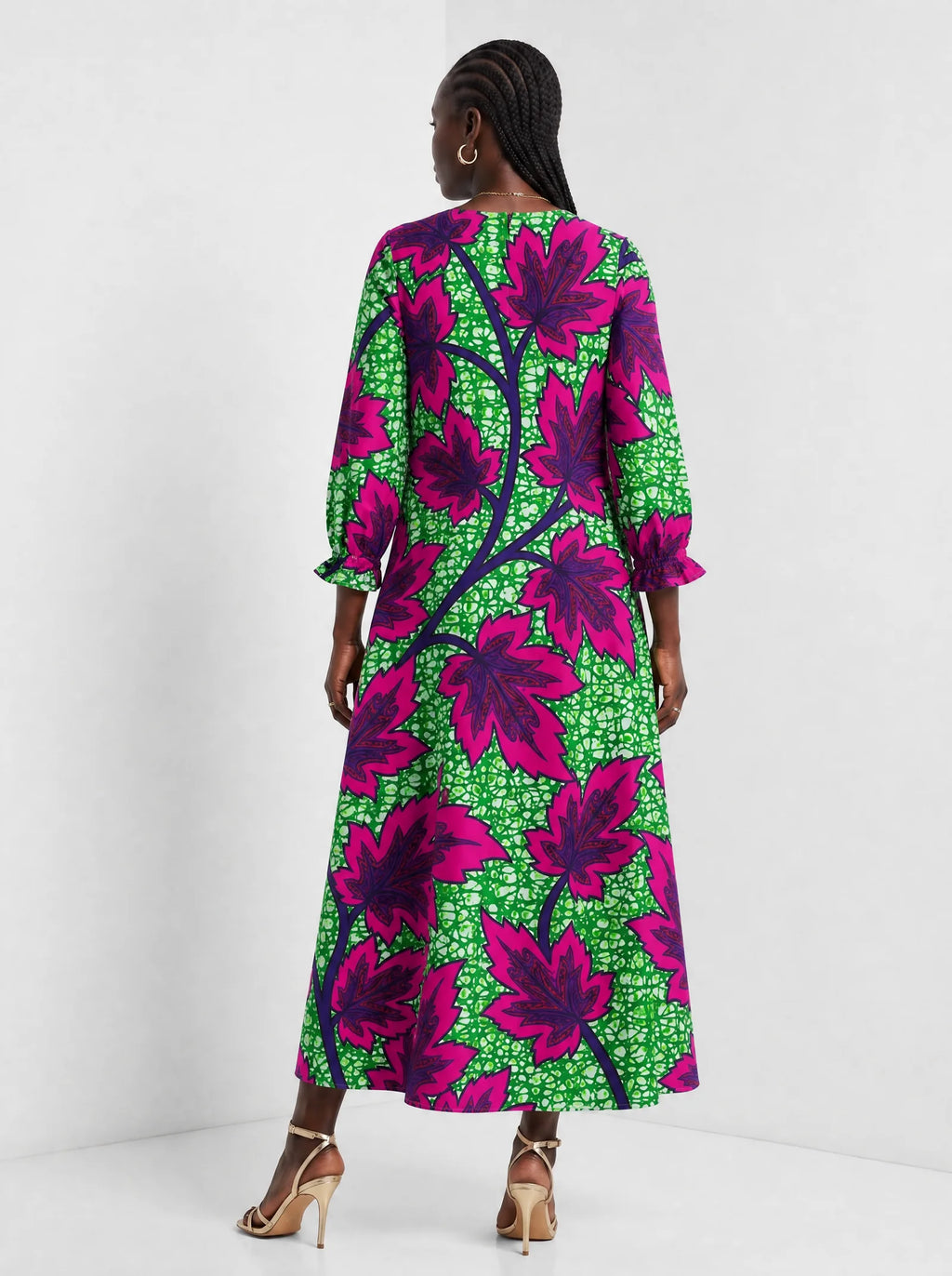 "Mzabibu" Long Sleeve Maxi Dress — back view on model