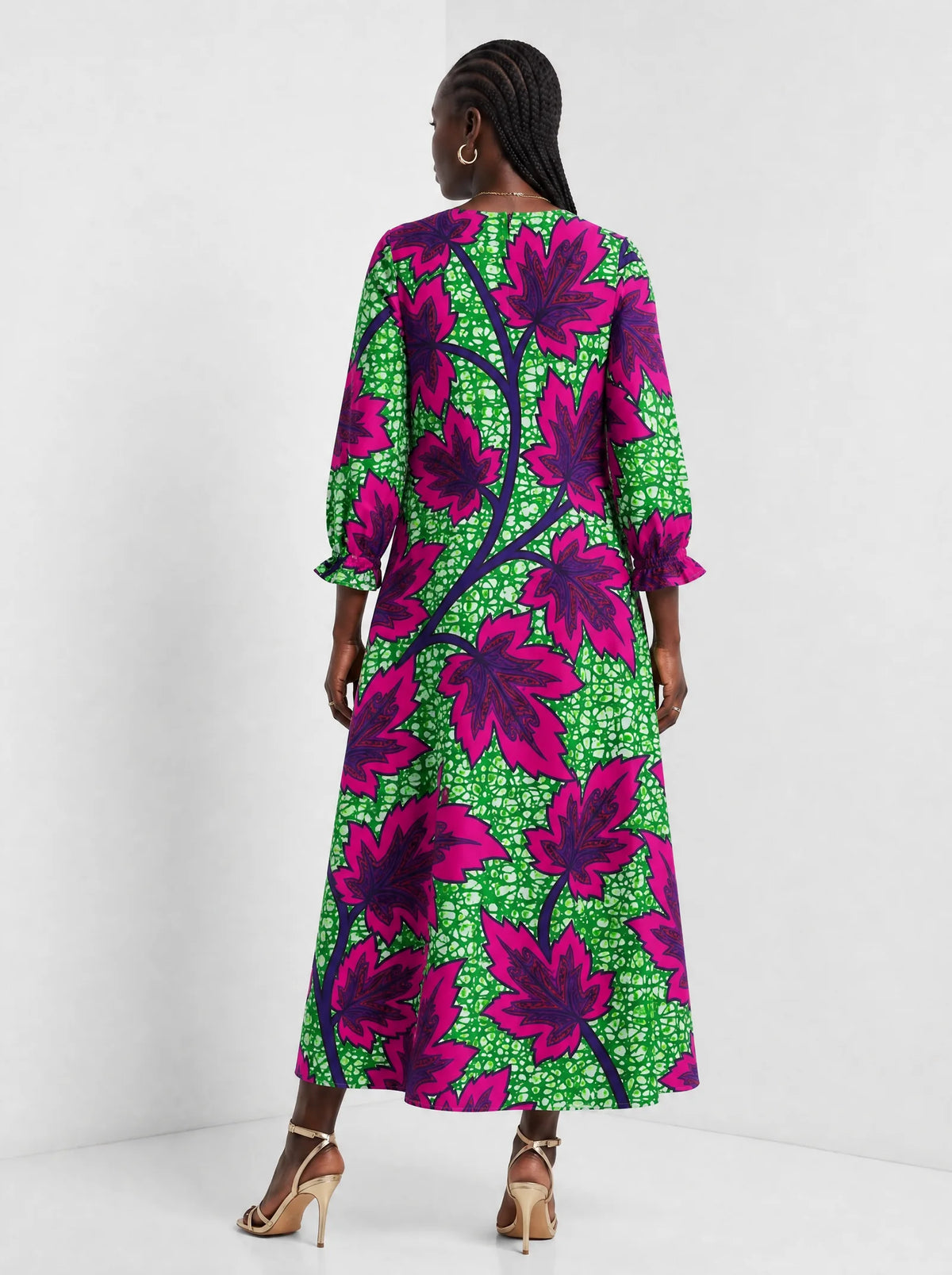 "Mzabibu" Long Sleeve Maxi Dress — back view on model