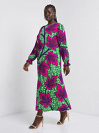"Mzabibu" Long Sleeve Maxi Dress — three-quarter view on model