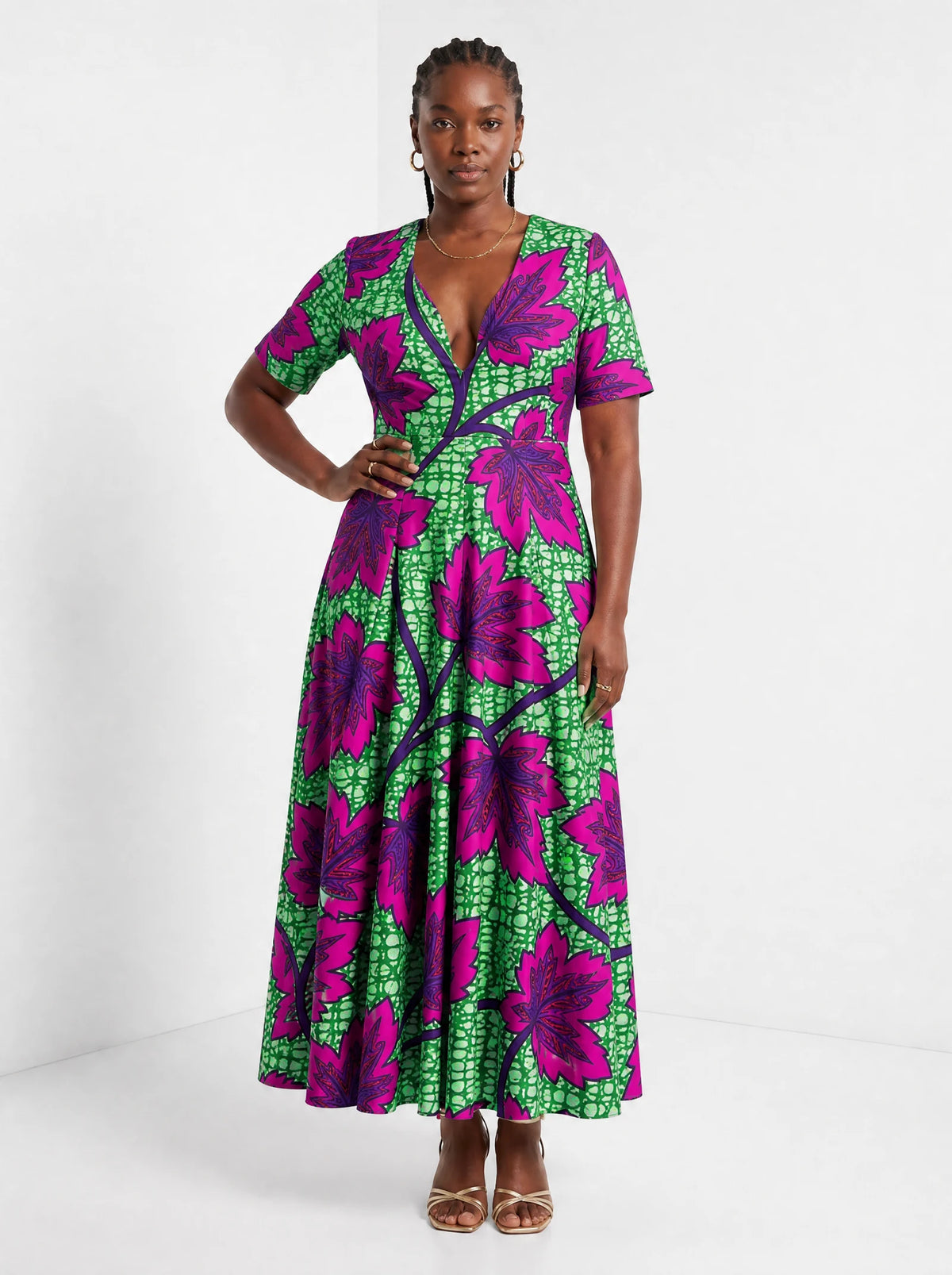"Mzabibu" Short Sleeve Maxi Dress — front