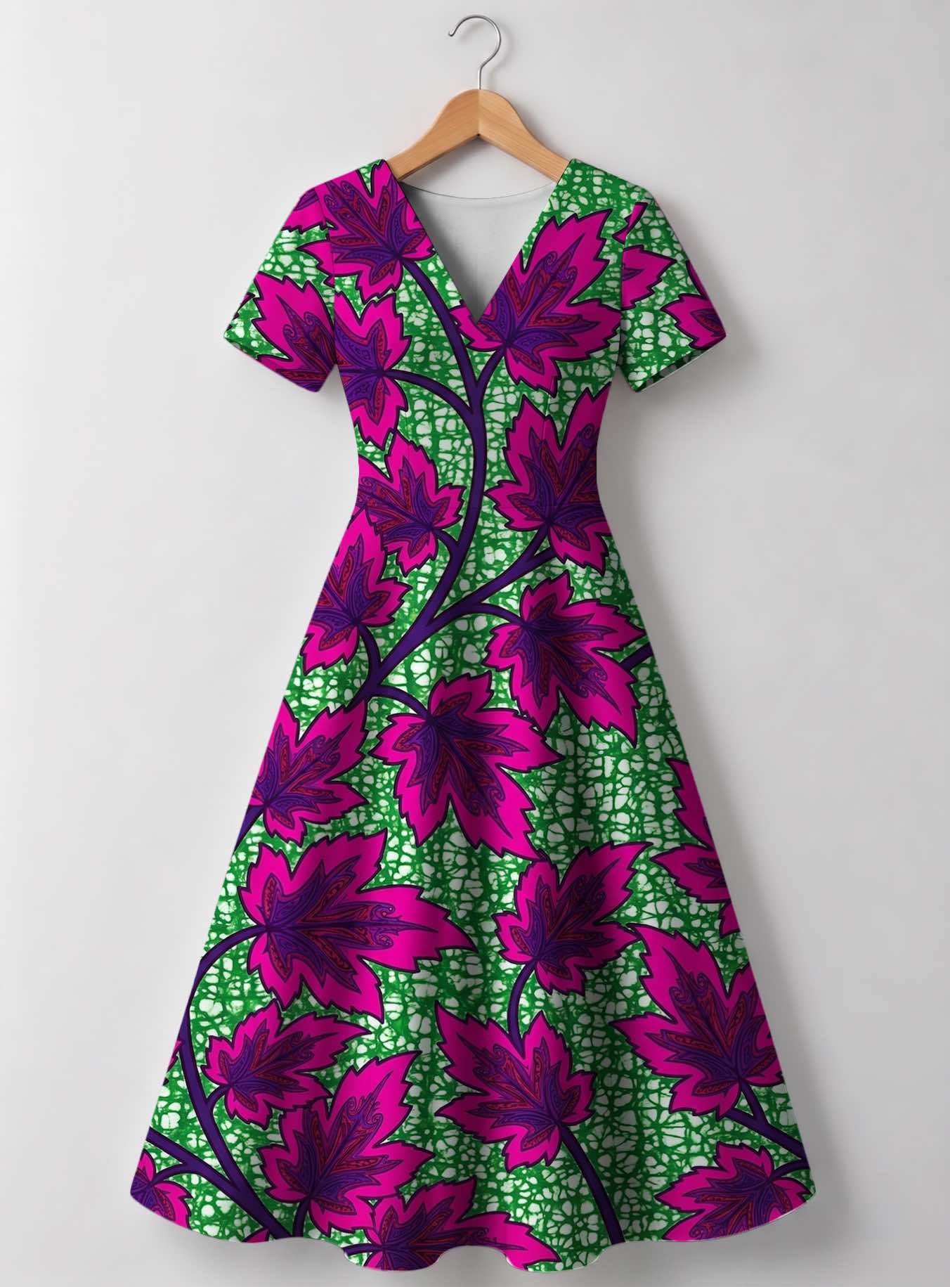 "Mzabibu" V Neck Midi Dress
