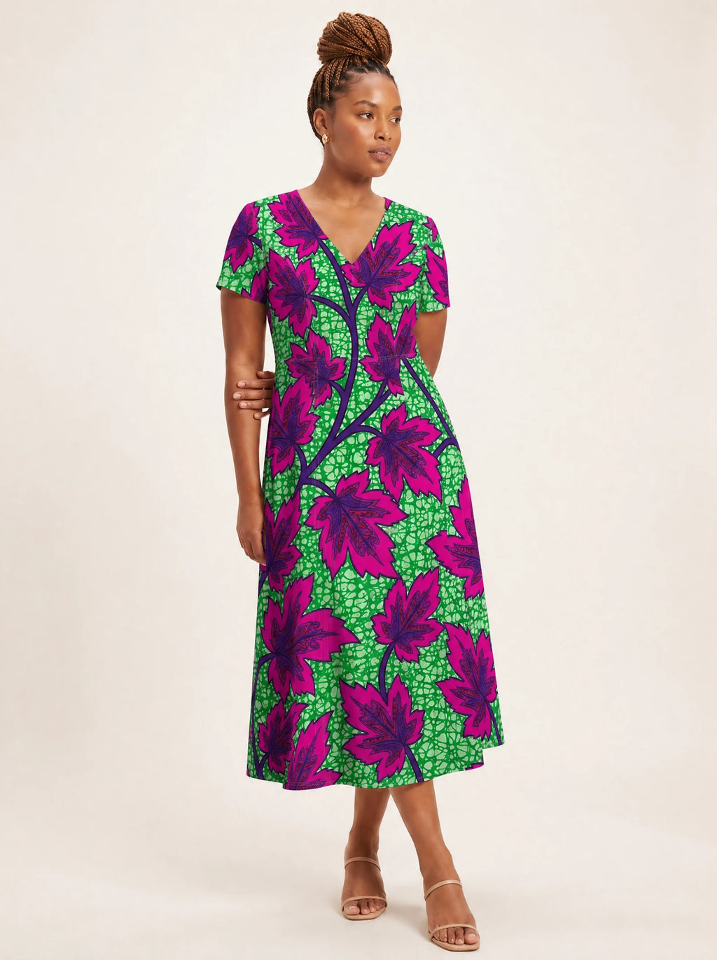 "Mzabibu" V Neck Midi Dress — front