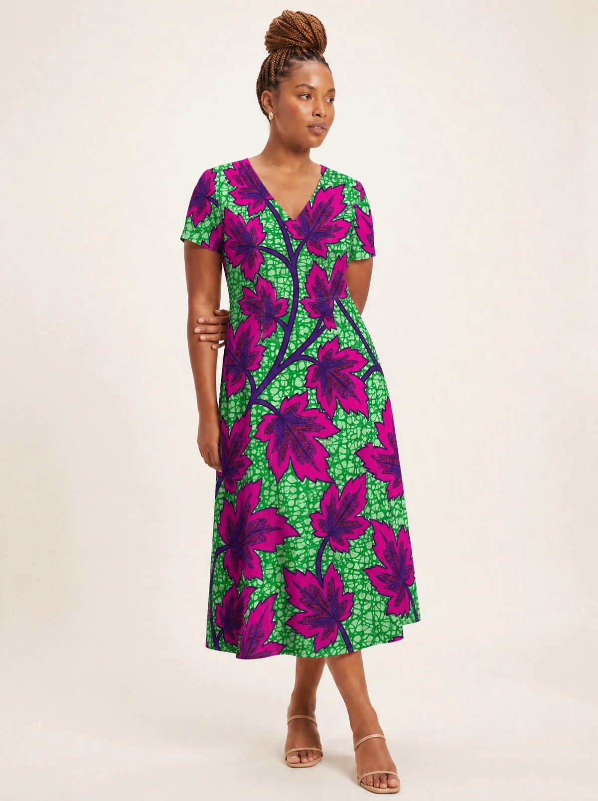 "Mzabibu" V Neck Midi Dress — front