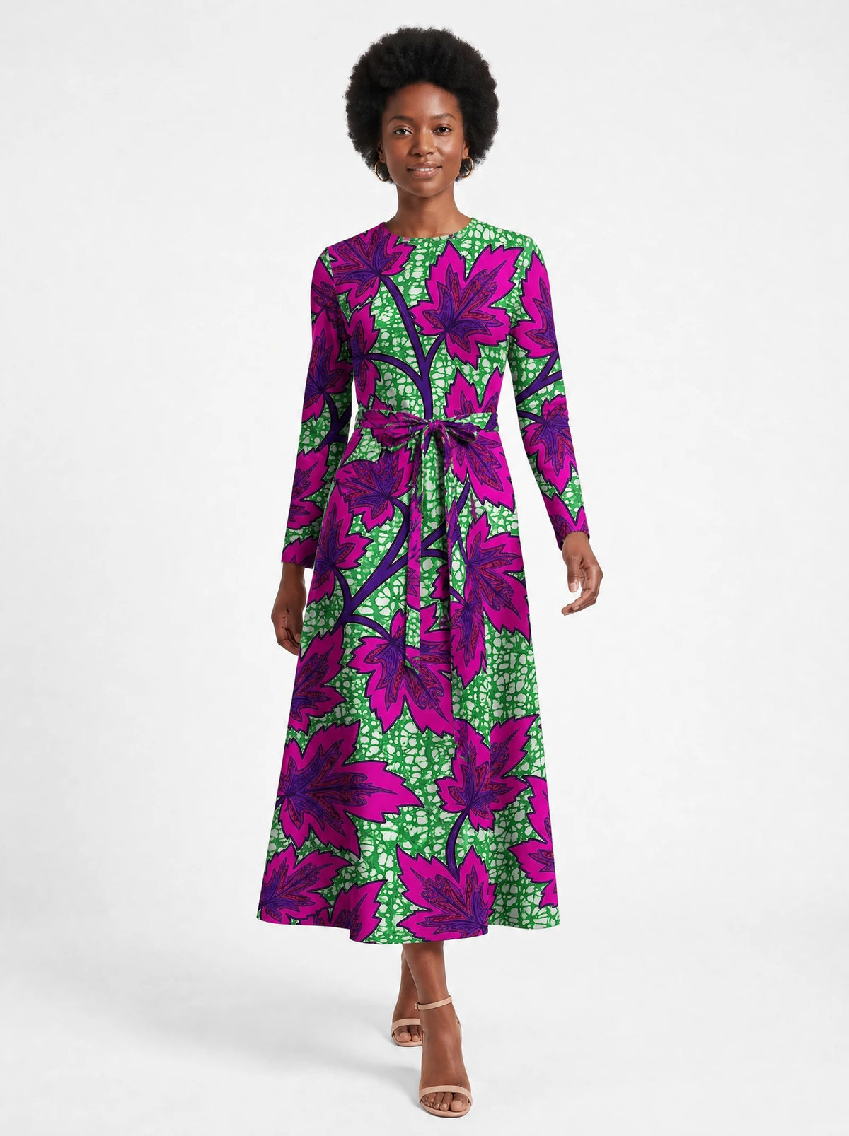 "Mzabibu" Long Sleeve Midaxi Dress — front view on model