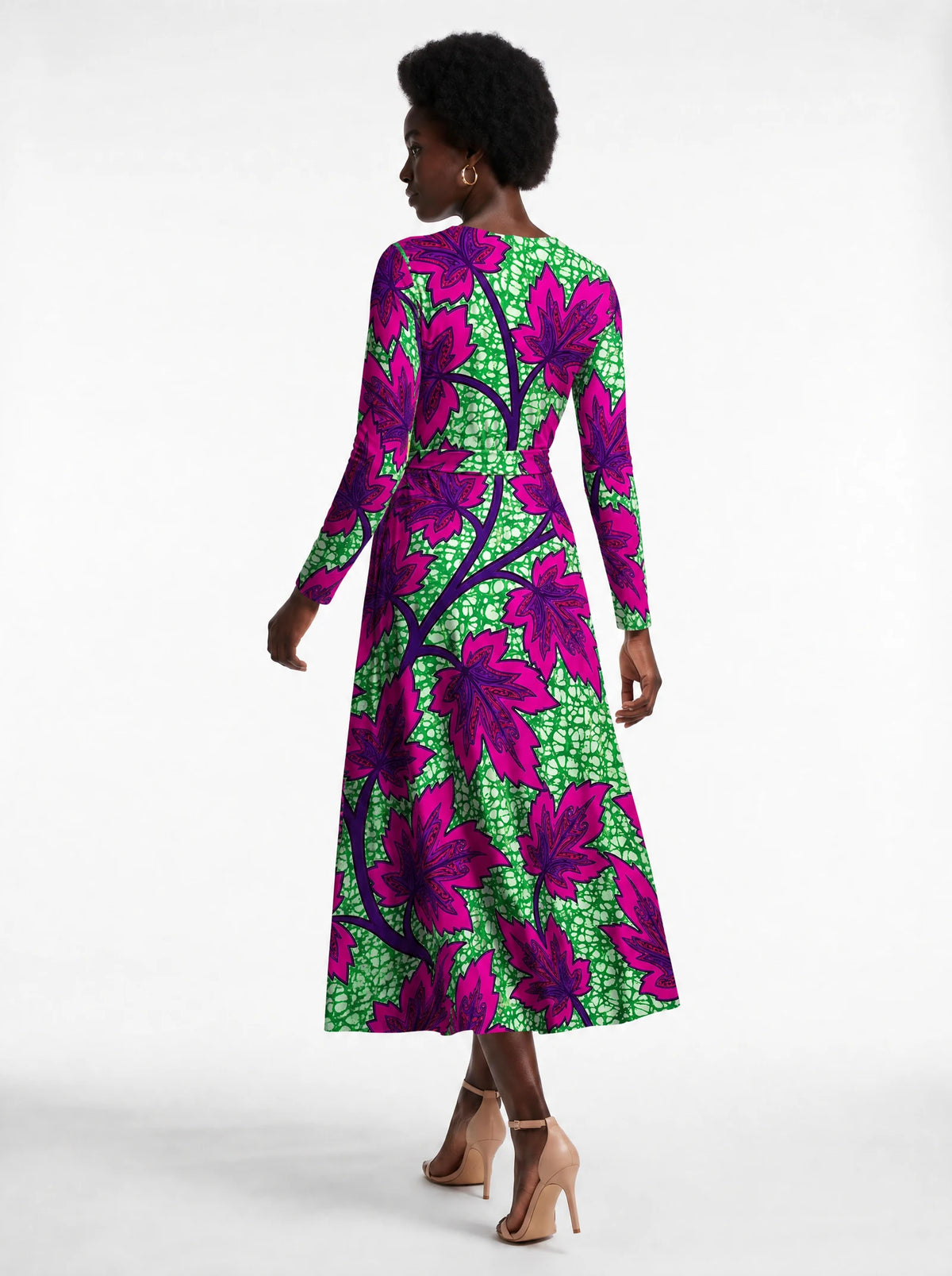 "Mzabibu" Long Sleeve Midaxi Dress — back view on model