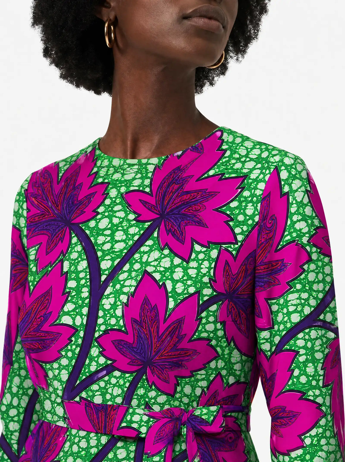 "Mzabibu" Long Sleeve Midaxi Dress — close-up of the round neckline and long sleeve