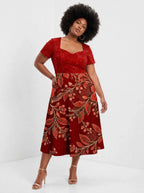 "Mzeituni" Red Sweetheart Midi Dress — front view on model