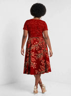 "Mzeituni" Red Sweetheart Midi Dress — back view on model