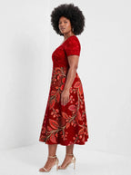 "Mzeituni" Red Sweetheart Midi Dress — side view on model