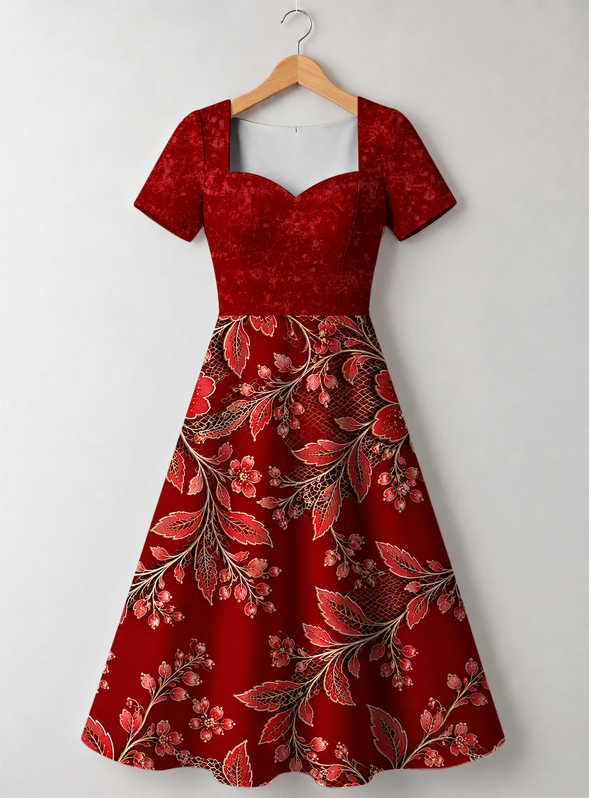 "Mzeituni" Red Sweetheart Midi Dress — front flat