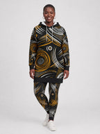 "Mzunguko" Hoodie Dress — front view on model, styled with the matching leggings