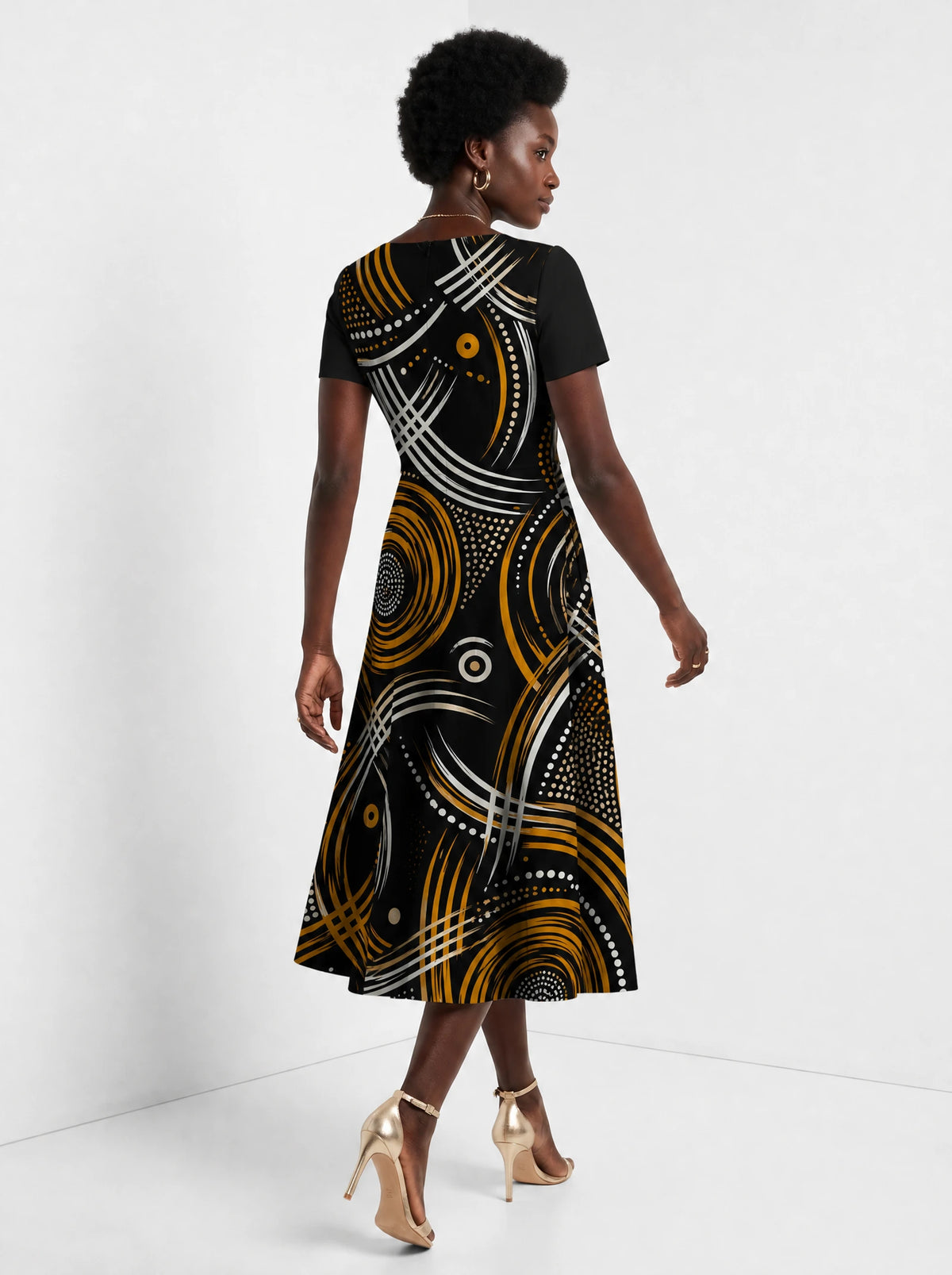 "Mzunguko" Sweetheart Midi Dress — back view on model