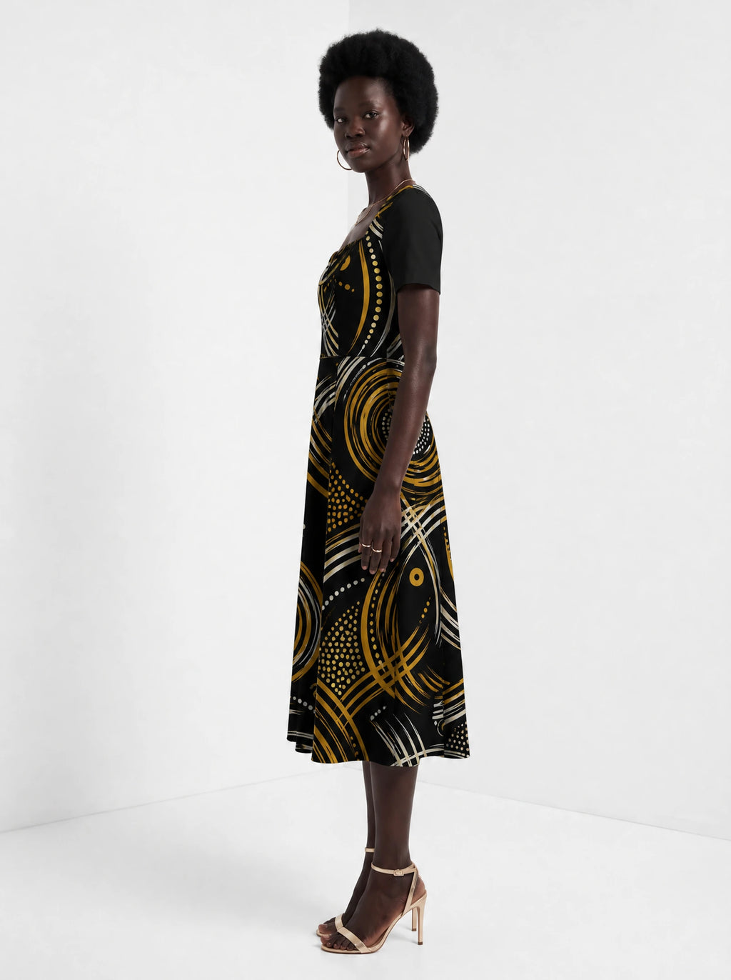 "Mzunguko" Sweetheart Midi Dress — side view on model