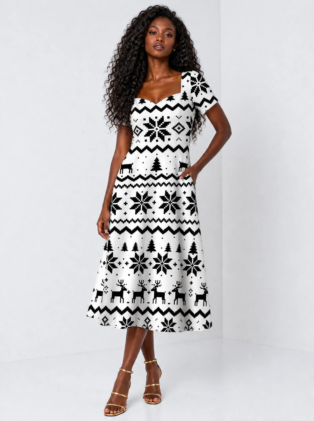 "Nakshi" Sweetheart Midi Dress — front view on model
