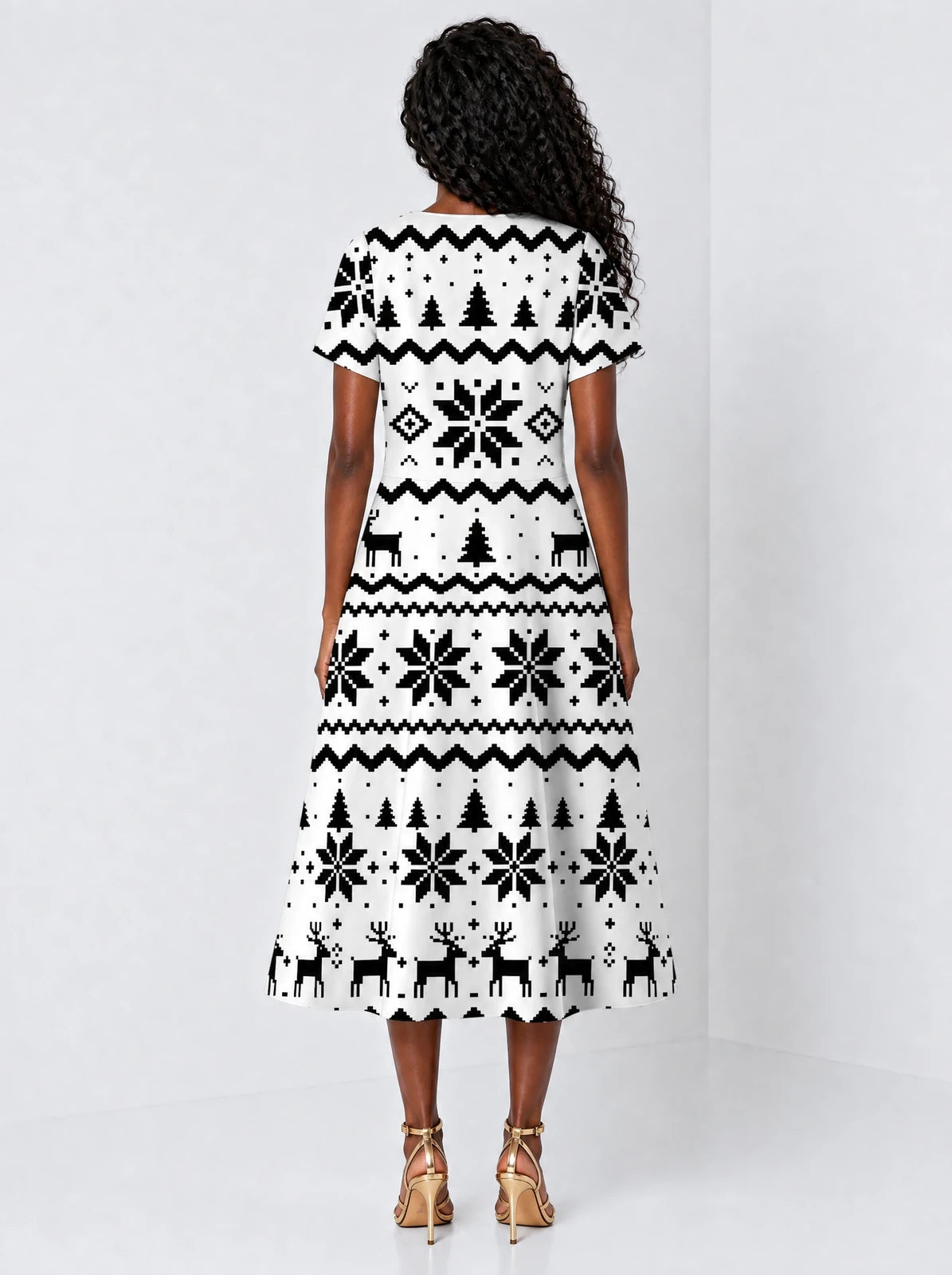"Nakshi" Sweetheart Midi Dress — back view on model