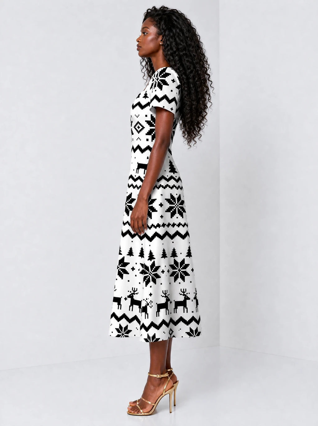 "Nakshi" Sweetheart Midi Dress — side view on model