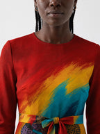 "Nala" Long Sleeve Midaxi Dress — close-up of the round neckline and long sleeve