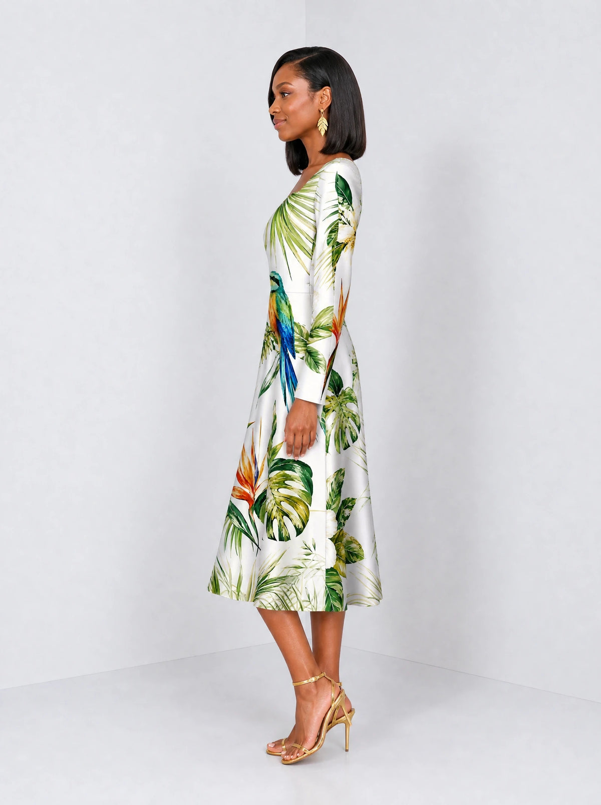 "Ndege" Long Sleeve Sweetheart Midi Dress — side view on model