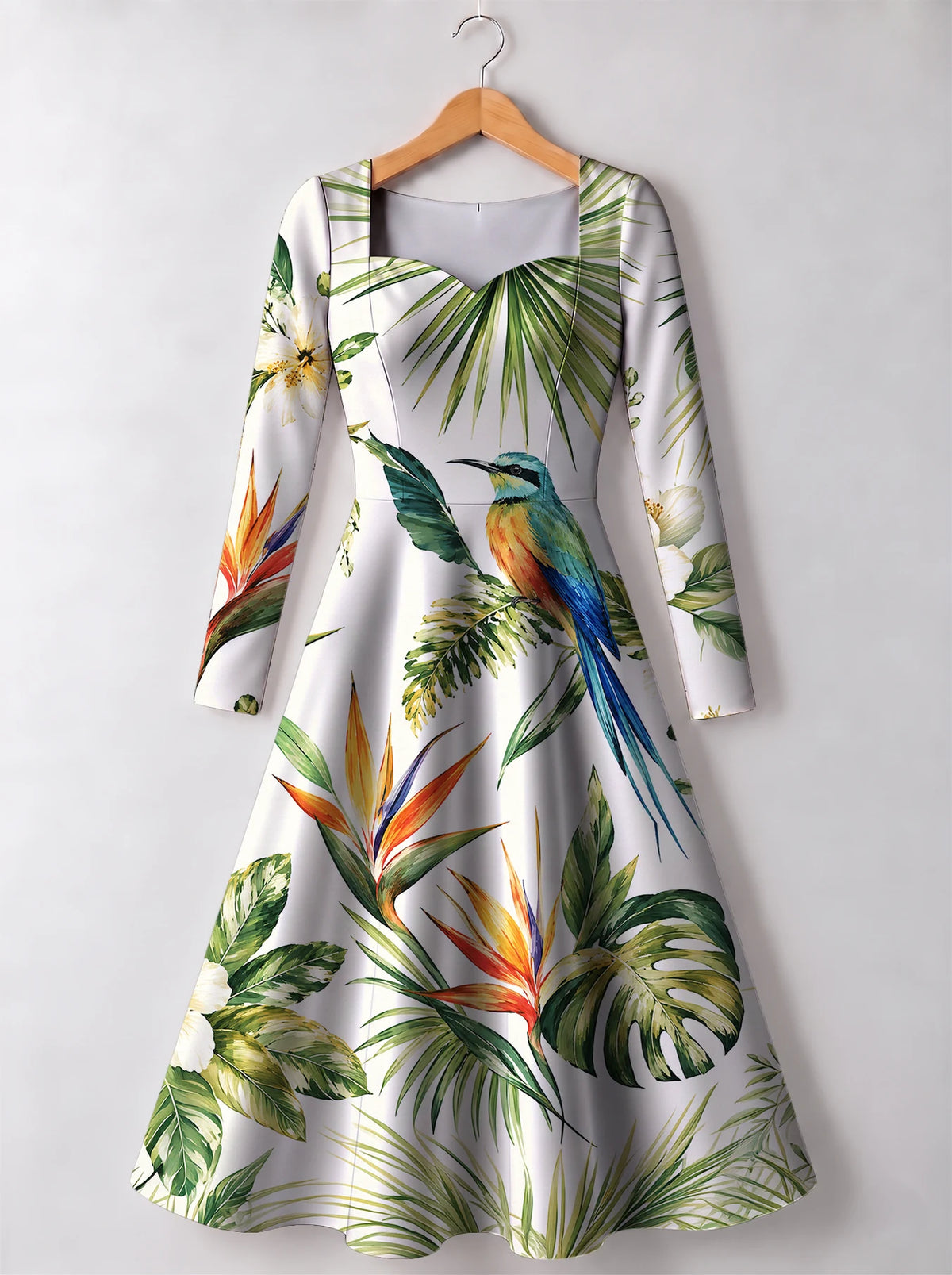 "Ndege" Long Sleeve Sweetheart Midi Dress — front view