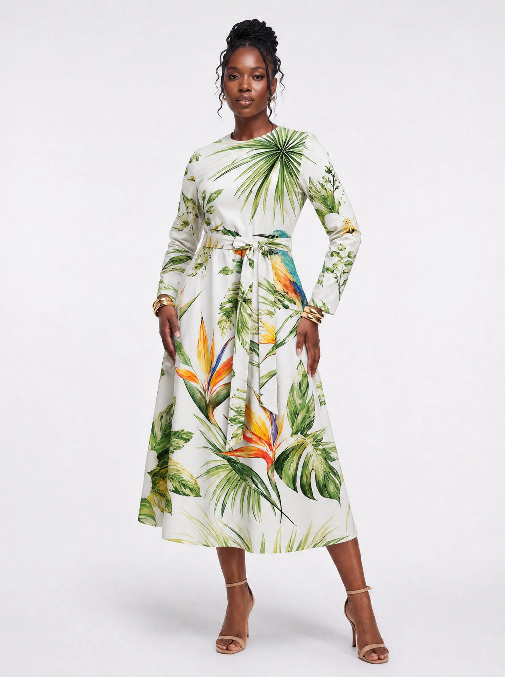 "Ndege" Long Sleeve Midaxi Dress — front view on model