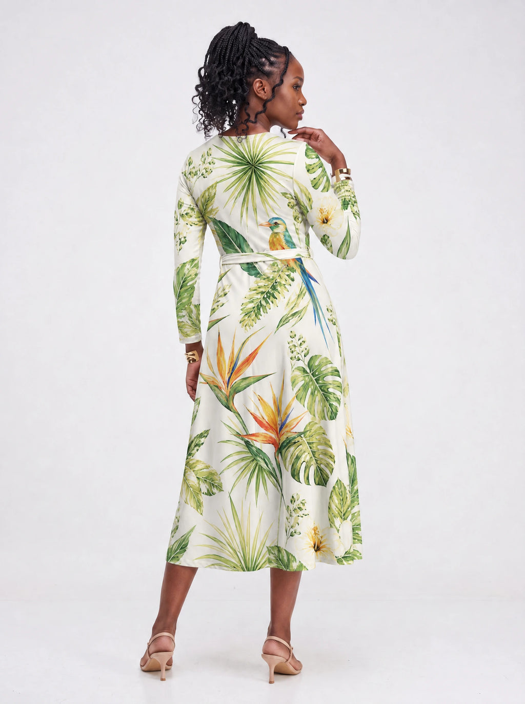 "Ndege" Long Sleeve Midaxi Dress — back view on model