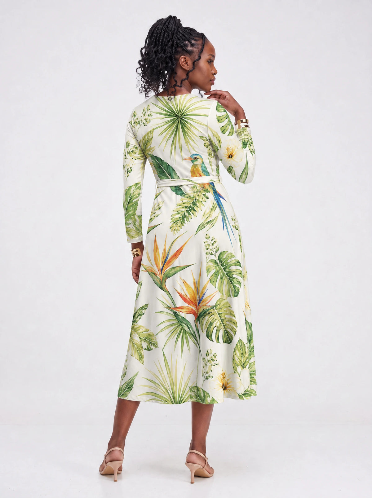 "Ndege" Long Sleeve Midaxi Dress — back view on model
