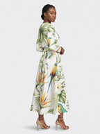 "Ndege" Long Sleeve Midaxi Dress — three-quarter view on model, hand in the side pocket