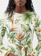"Ndege" Long Sleeve Midaxi Dress — close-up of the round neckline and long sleeve