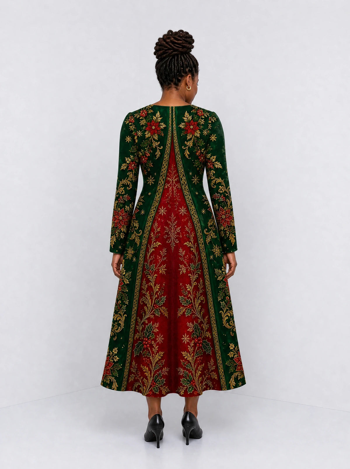 "Nderemo" Long Sleeve Sweetheart Midi Dress — back view on model