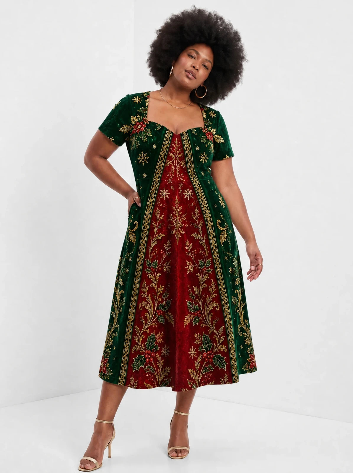 "Nderemo" Sweetheart Midi Dress — front view on model
