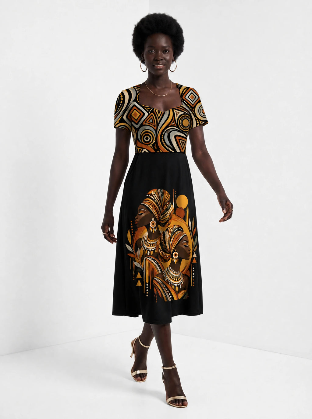 "Ndugu" Sweetheart Midi Dress — front view on model