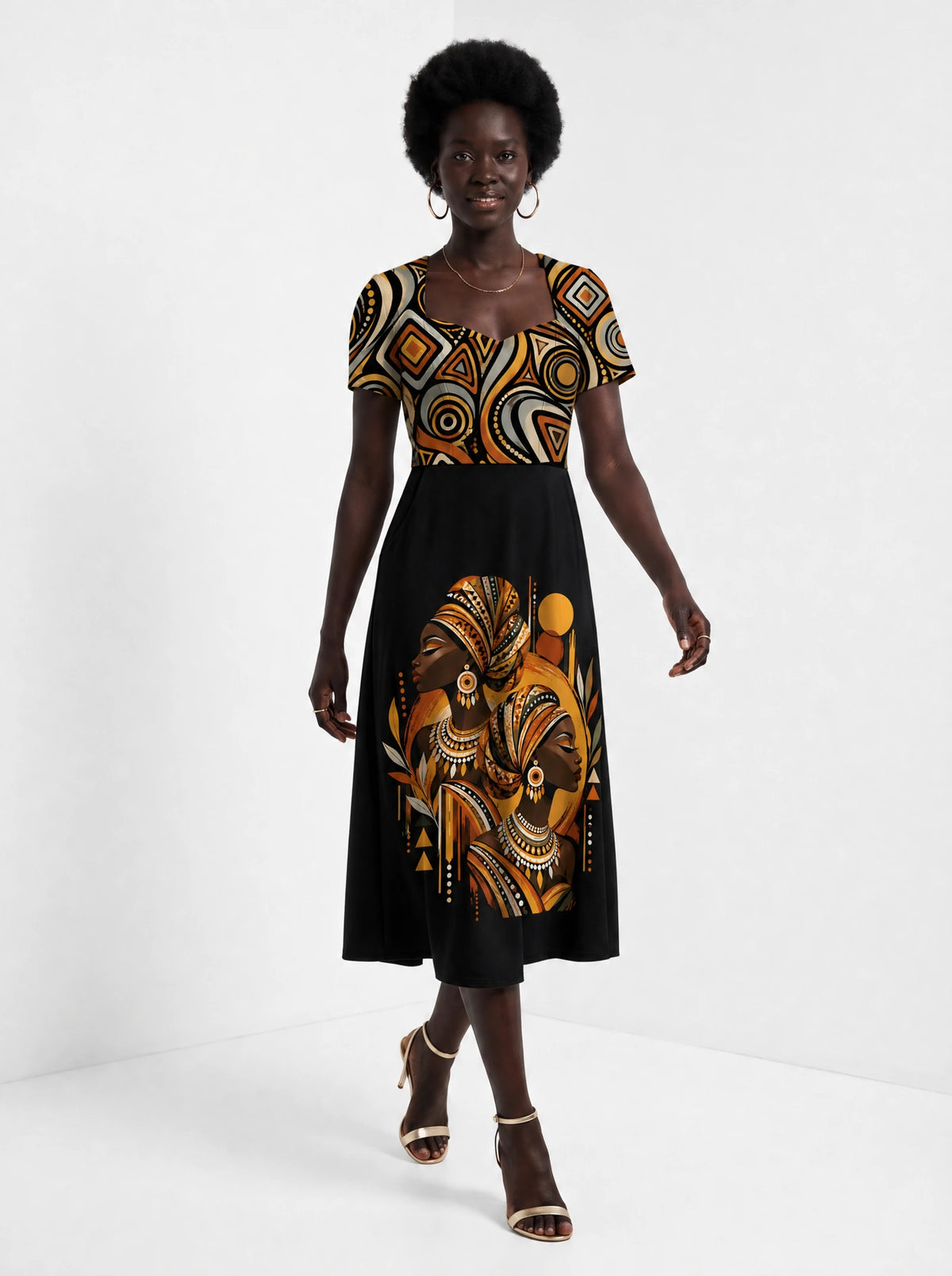 "Ndugu" Sweetheart Midi Dress — front view on model