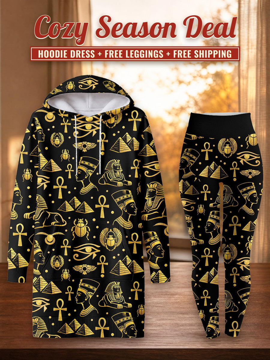 Nefertiti Black Gold hoodie dress and leggings, photo 1