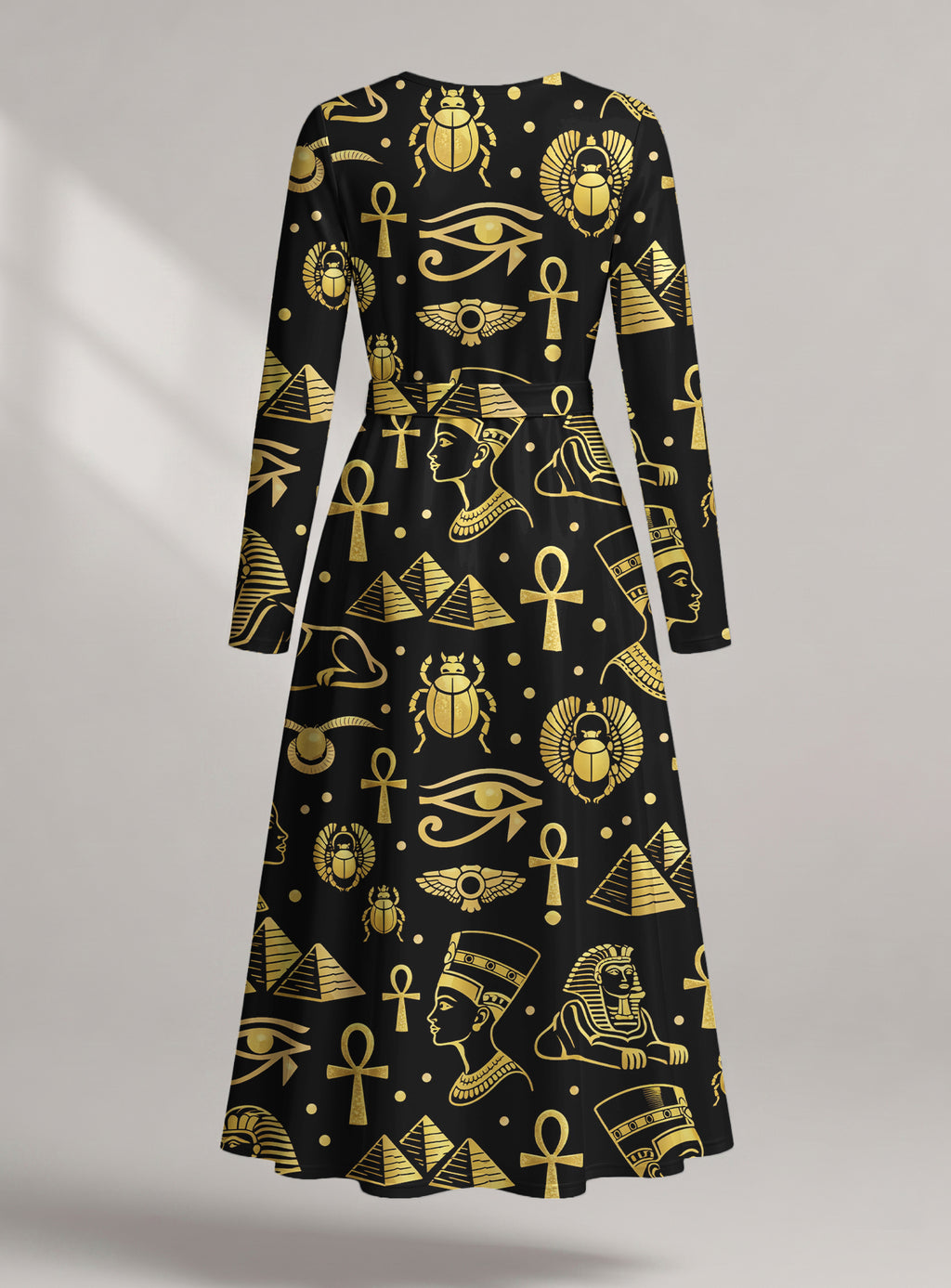 "Nefertiti Black Gold" Viscose Midi Dress — back view